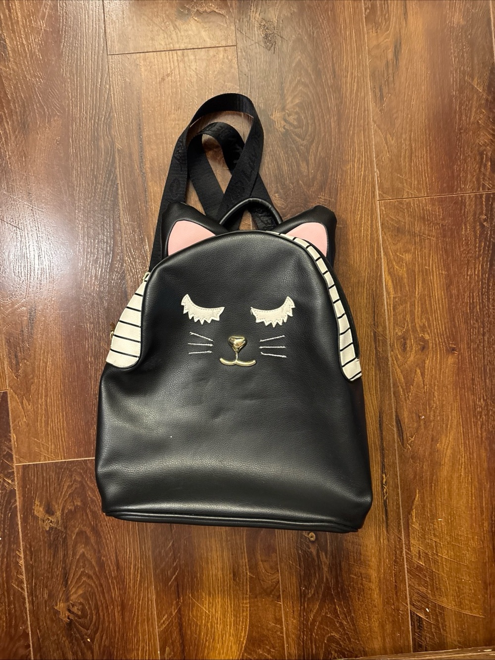 Betsey Johnson Backpack Cat Kitty Face Black Pink Ears Black/Stripes Zipper